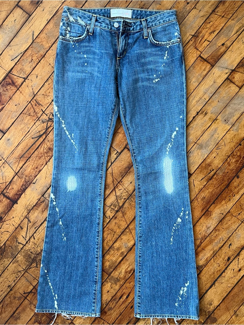 Paper Denim & Cloth Paint Splatter Distressed Flare Jeans USA Size 26